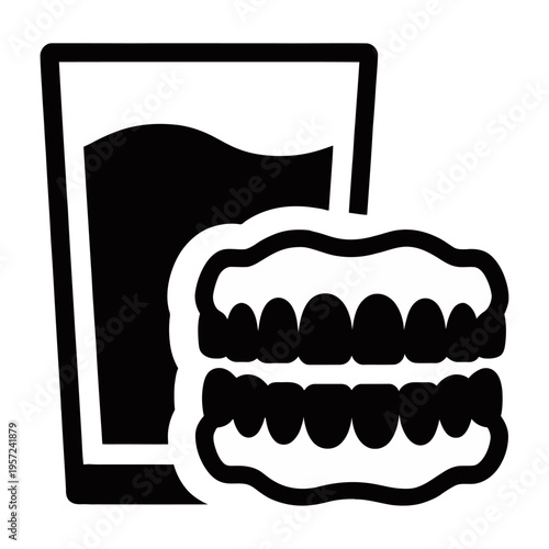 Vector showing dental care with a glass of water and false teeth