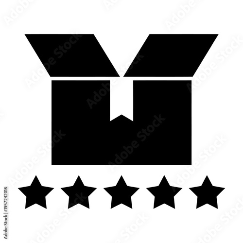 Vector box with an open lid and five stars below it in a minimalistic design