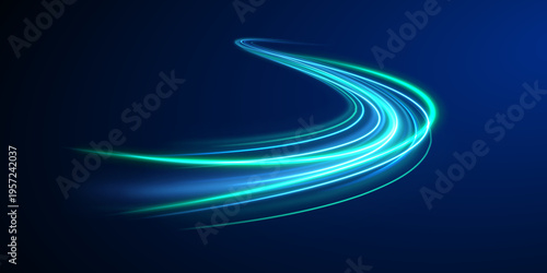 Blue and green neon swirls glow dynamically. Motion blur conveys speed and futuristic motion. Perfect for cyber, magic, or sci-fi effects.