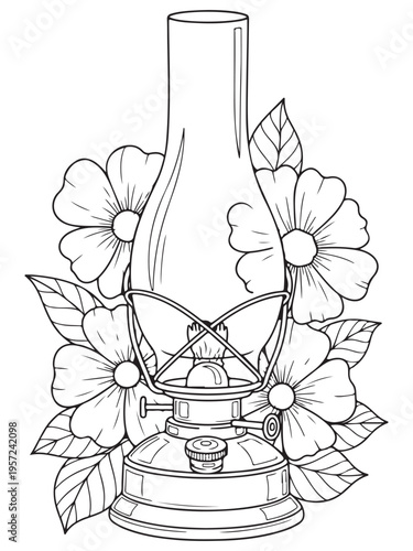 Kerosene lamp folral coloring page 