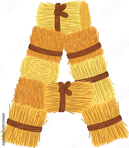 Letter A Made of Hay Bales Vector Illustration for Farm and Autumn Design