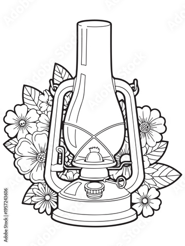 Kerosene lamp folral coloring page 