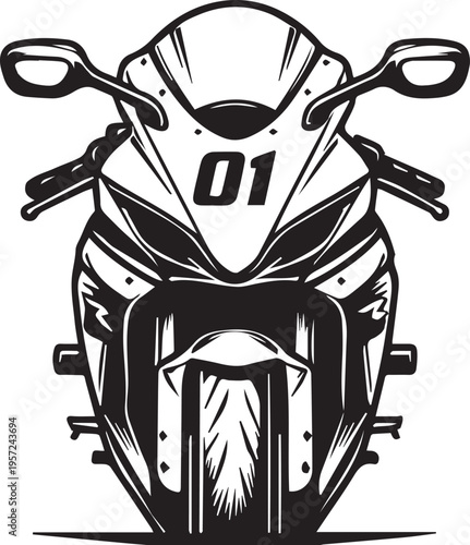 Front View Vector Illustration of a High-Performance Sportbike Racing Motorcycle with Number 01 Graphic