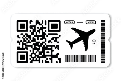 Simplistic airline boarding pass with qr code and airplane icon