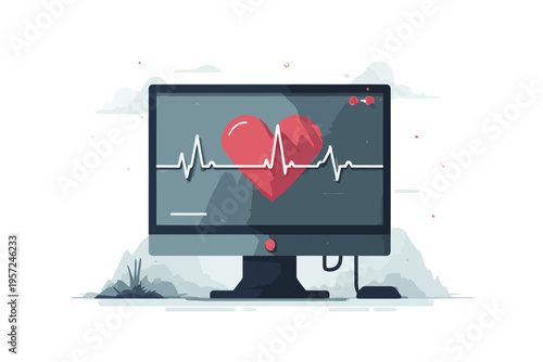 Heart monitor display with ecg line and heart symbol on computer screen