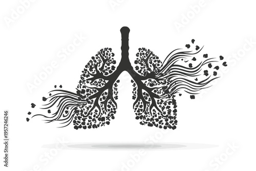 Artistic representation of human lungs with airflow and floral patterns