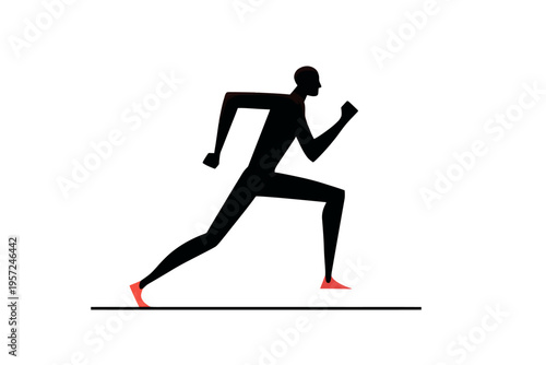 Silhouette of an african male adult running with red shoes on white background