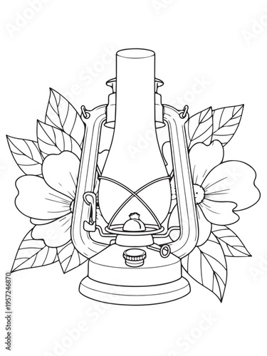 Kerosene lamp folral coloring page 