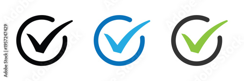 Checkmark icons with in circle. Tick mark, approval, verification and success symbol for UI, web and app design. Transparent PNG and vector