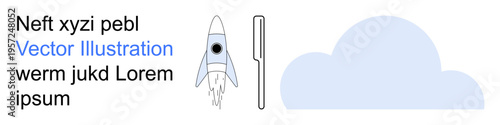 Creativity, innovation, space exploration, brainstorming, writing, futuristic ideas. A rocket launching near a cloud with a pen icon. Creativity and innovation concept