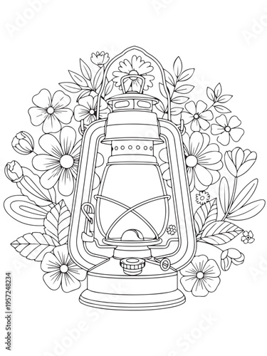 Kerosene lamp folral coloring page 