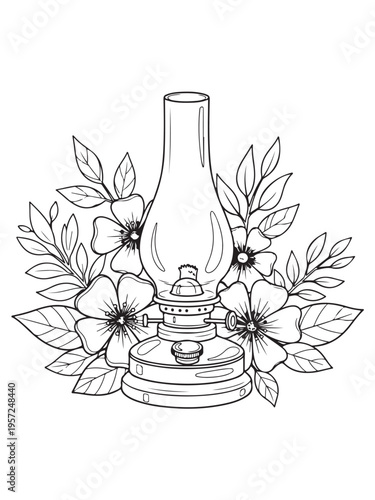Kerosene lamp folral coloring page 