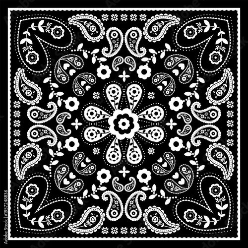 Classic Black Paisley Bandana Floral Mandala Pattern
