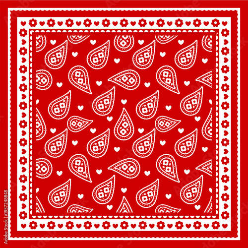 Minimal Red Paisley Bandana Seamless Pattern Background