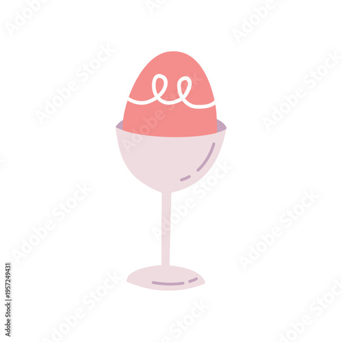 Easter egg in a cup holder in soft pastel flat style. Perfect for holiday design, kitchen decor, and seasonal projects. Simple modern spring illustration.