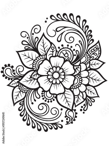 Quadro su tela Brown henna floral design coloring page