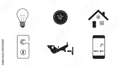 Smart Home Security Icons For Technology And Automation Concepts