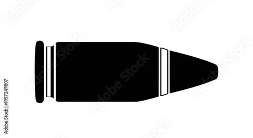 Black Silhouette of a Bullet on White Background, Military Ammunition
