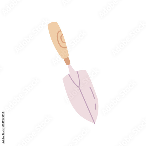 Flat illustration of a garden trowel with wooden handle. Perfect for gardening, planting, and outdoor design. Simple modern tool illustration.
