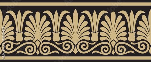 Vector gold and black seamless classic greek ornament. Endless European pattern. Border, frame Ancient Greece, Roman Empire.
