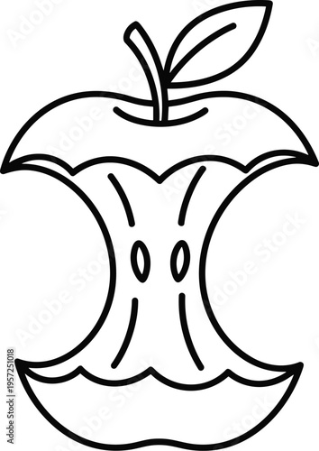 Apple core line icon, eaten fruit leftover symbol with leaf and seeds, healthy food concept isolated minimal vector illustration