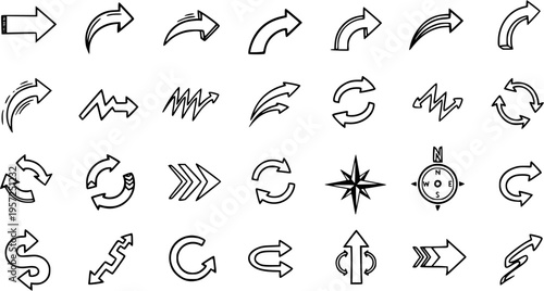Arrow Icons Set: Hand-Drawn Vector Navigation, Direction Symbols