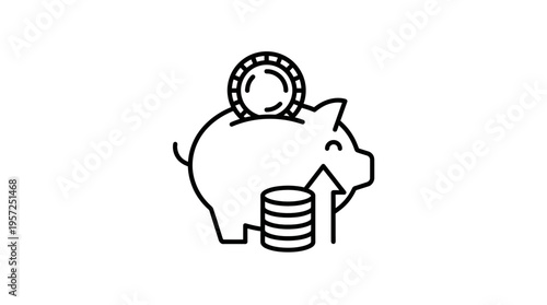 Piggy Bank with Coin and Upward Arrow Symbol