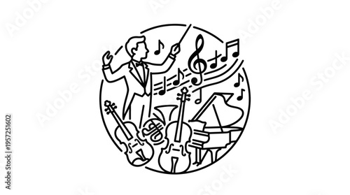 Orchestra Conductor with Musical Instruments