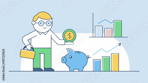 Saving Money Cartoon Concept – Personal Finance and Budget Planning Vector Illustration
