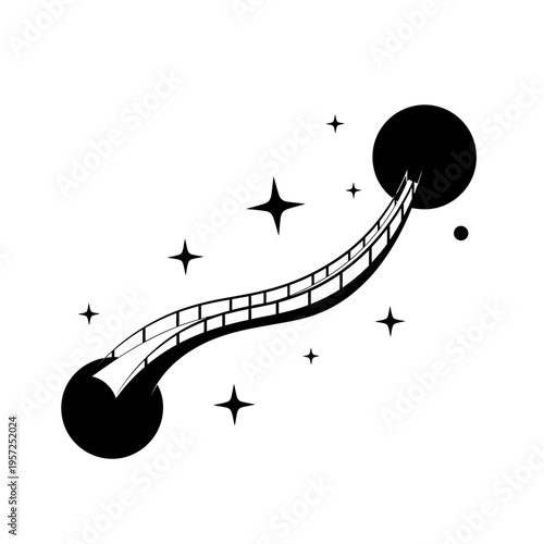 Abstract Black Hole Illustration with Stars on a White Background.