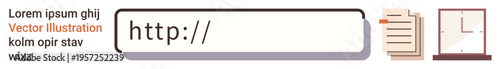 Digital services, internet navigation, data entry, online forms, content management, web development. URL input field with file and window icons. Digital services and internet navigation tools