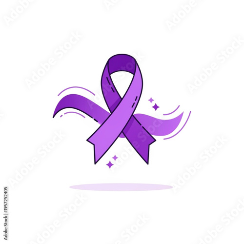 Purple Day Awareness Ribbon Vector Illustration, Abstract Twisting Ribbon, Support and Awareness Icon
