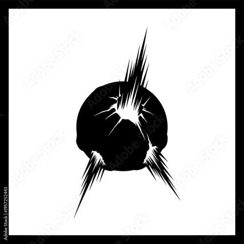Abstract Black Sphere with Sharp Spikes on White Background.