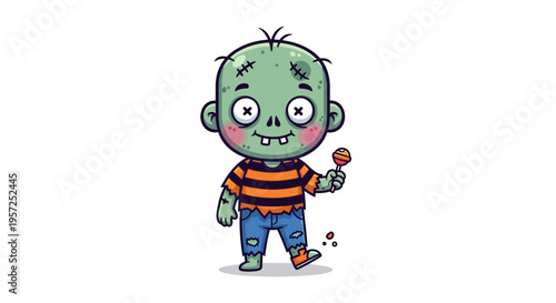 Cartoon zombie boy holding ice cream.