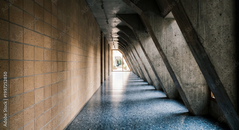 Obraz premium Brutalist Corridor Geometry With Terrazzo Perspective Depth