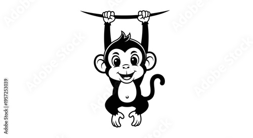 Monkey hanging from a bar.