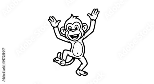 Monkey jumping up with hands raised.