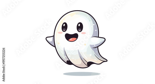Smiling Cartoon Ghost Character Design.