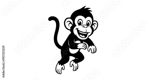 Smiling Cartoon Monkey Closeup Portrait.
