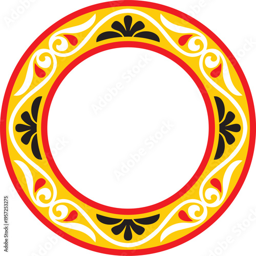 Vector colored round classic byzantine ornament. Circle, ring, border, Ancient Greece, Eastern Roman Empire frame. Decoration of the Russian Orthodox Church