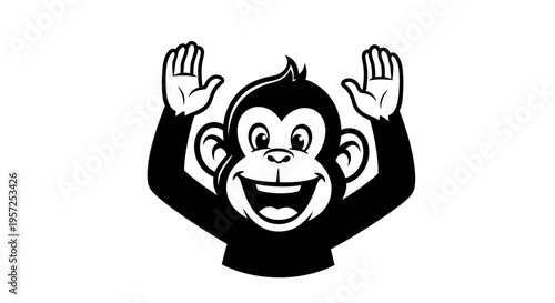 Smiling Monkey Cartoon Character Face.