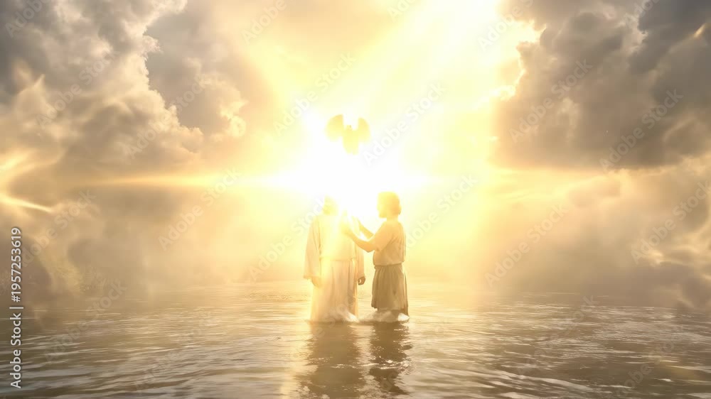 Jesus baptism in the river Jordan performed by John the baptist under ...