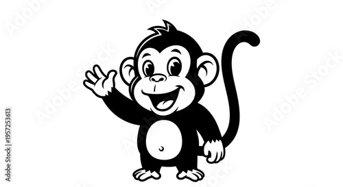 Smiling monkey waving hand cartoon character.