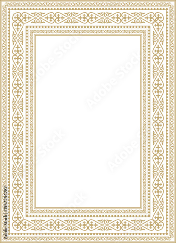 Vector golden square Kazakh national ornament. Ethnic pattern of the peoples of the Great Steppe,
