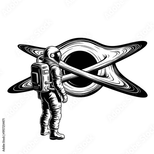 Astronaut Gazing at a Black Hole in Deep Space.