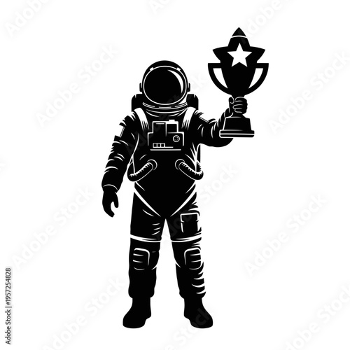 Astronaut Holding a Trophy Silhouette Illustration for Space Achievement.