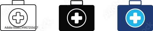 Medical kit icon showing healthcare briefcase and professional emergency medicine suitcase. Professional illustration for hospital clinical equipment, and surgical emergency response.