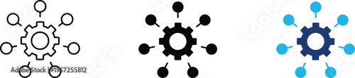 Centralized API icon showing system integration and automated workflow settings. Professional illustration for software development tools, microservices architecture, network configuration management.