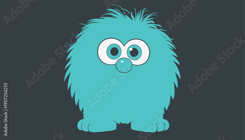 Cute blue furry creature with big eyes and round nose stands on a dark background, looking at the viewer during a cartoon scene