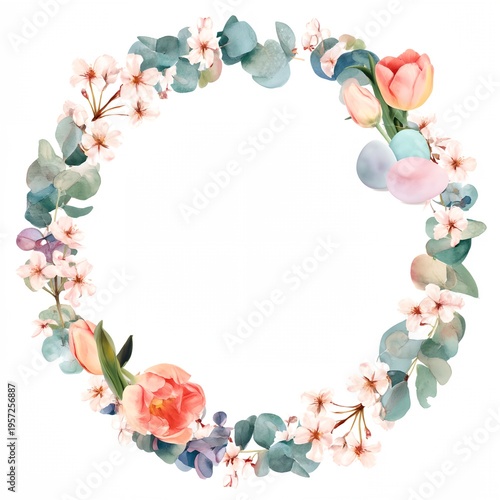 Watercolor floral wreath with soft pastel hues